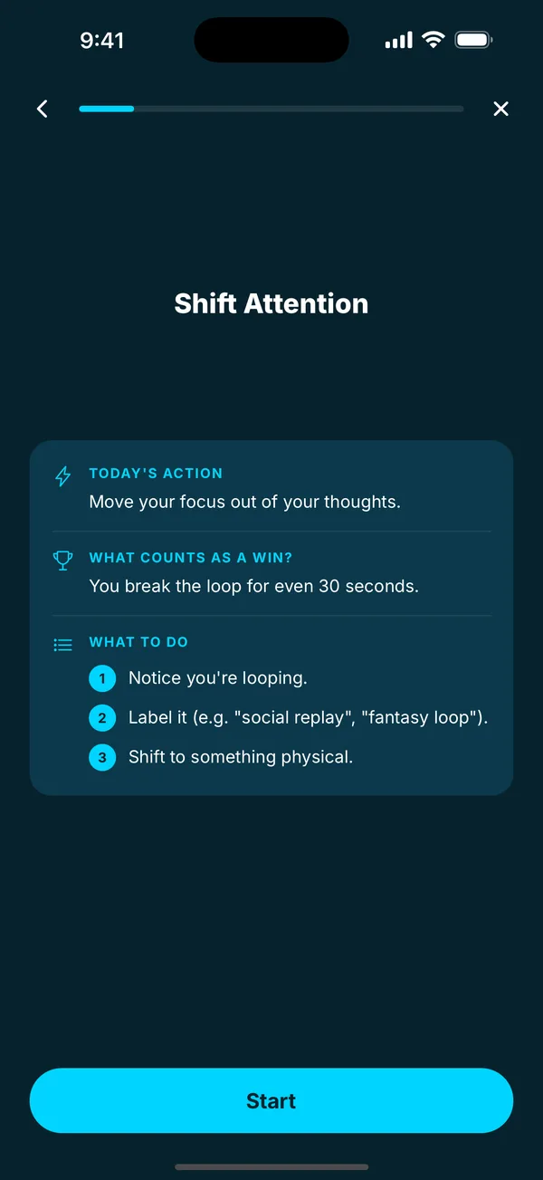 A Shift Attention practice with today's action and steps.